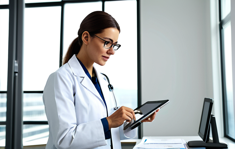 **

"A confident female doctor in a clean, modern hospital office. She is wearing a white lab coat and modest professional attire, fully clothed. She is reviewing medical records on a tablet. The scene is bright and well-lit, showcasing a sense of trust and expertise. Safe for work, appropriate content, professional, perfect anatomy, natural proportions, high quality."

**