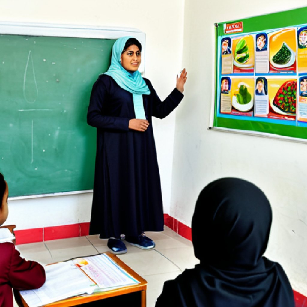 보건학과 전염병 예방 - **Health Education:** "A vibrant classroom scene in Pakistan, showcasing a health education session....