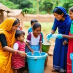 보건학과 WHO - **Prompt:** A vibrant and hopeful scene depicting a diverse group of families, including children an...