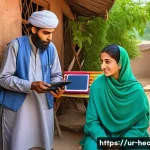 보건학과 지속 가능한 건강 시스템 - A rural healthcare scene in Pakistan showcasing a female community health worker wearing traditional...